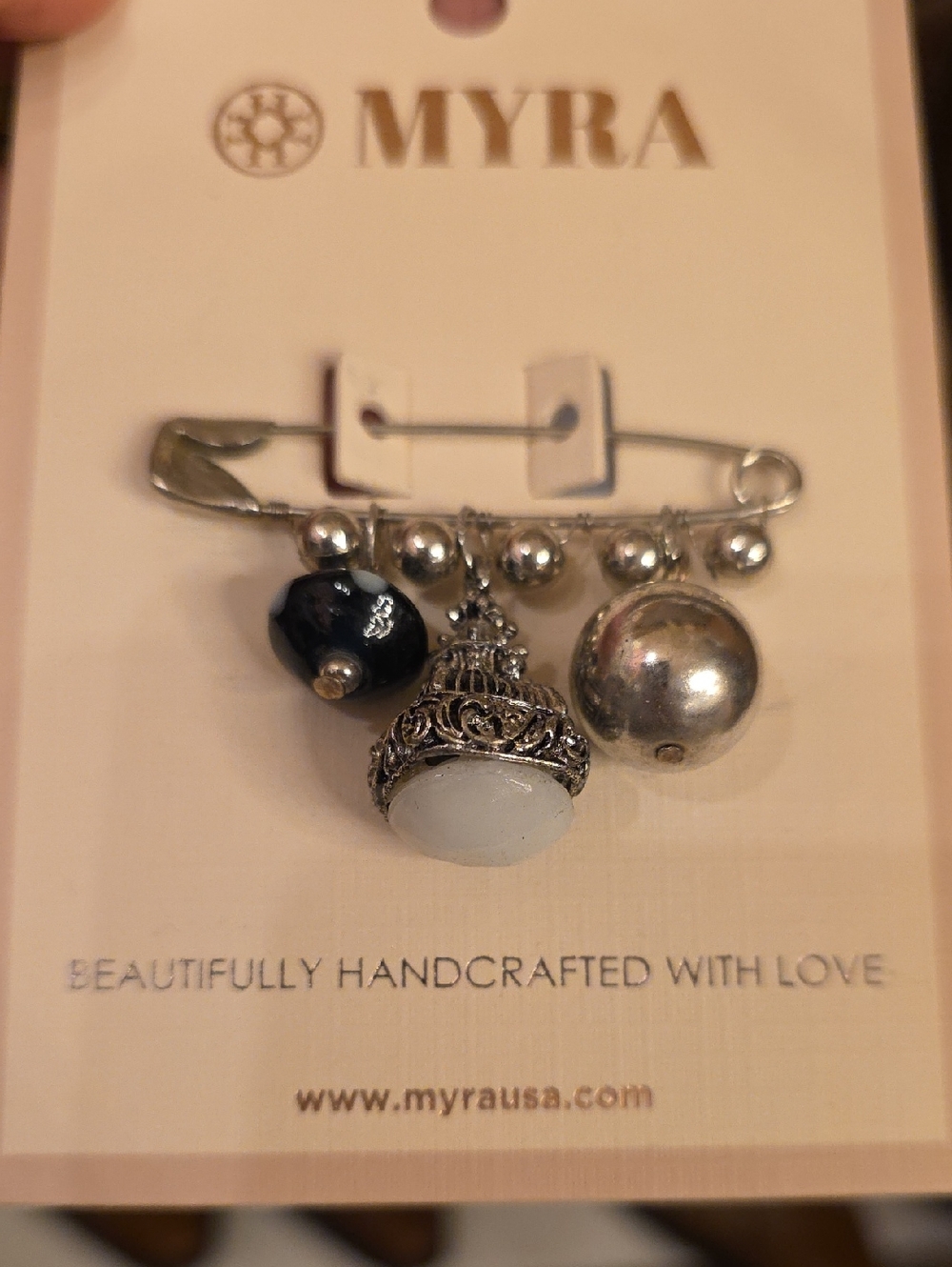 Myra Bag Silver and White Decorative Charm Brooch